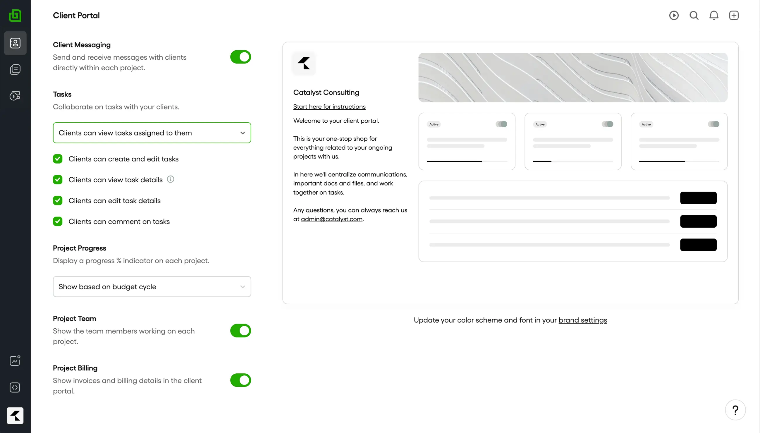 Bonsai client record with projects, billing, forms, and contacts